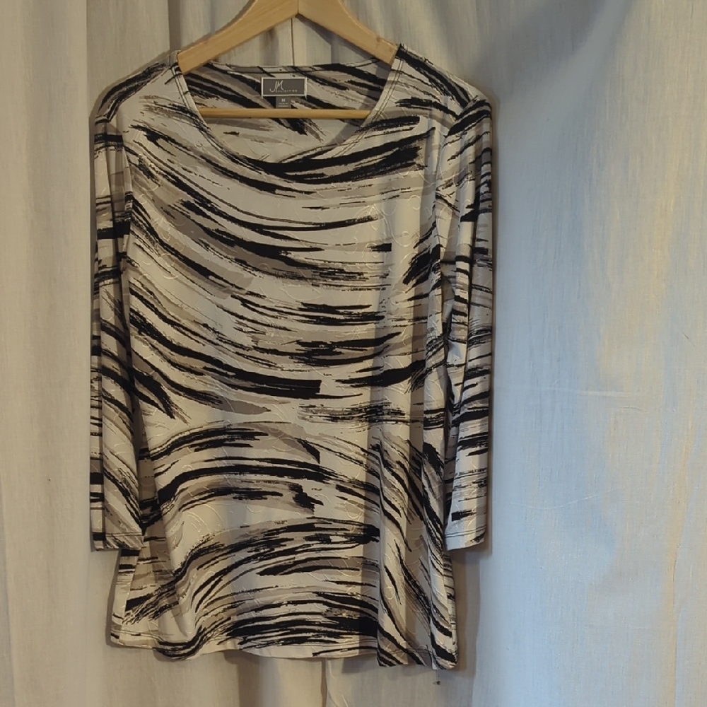JM Collection Cream and Black Relaxed Graphic Tunic